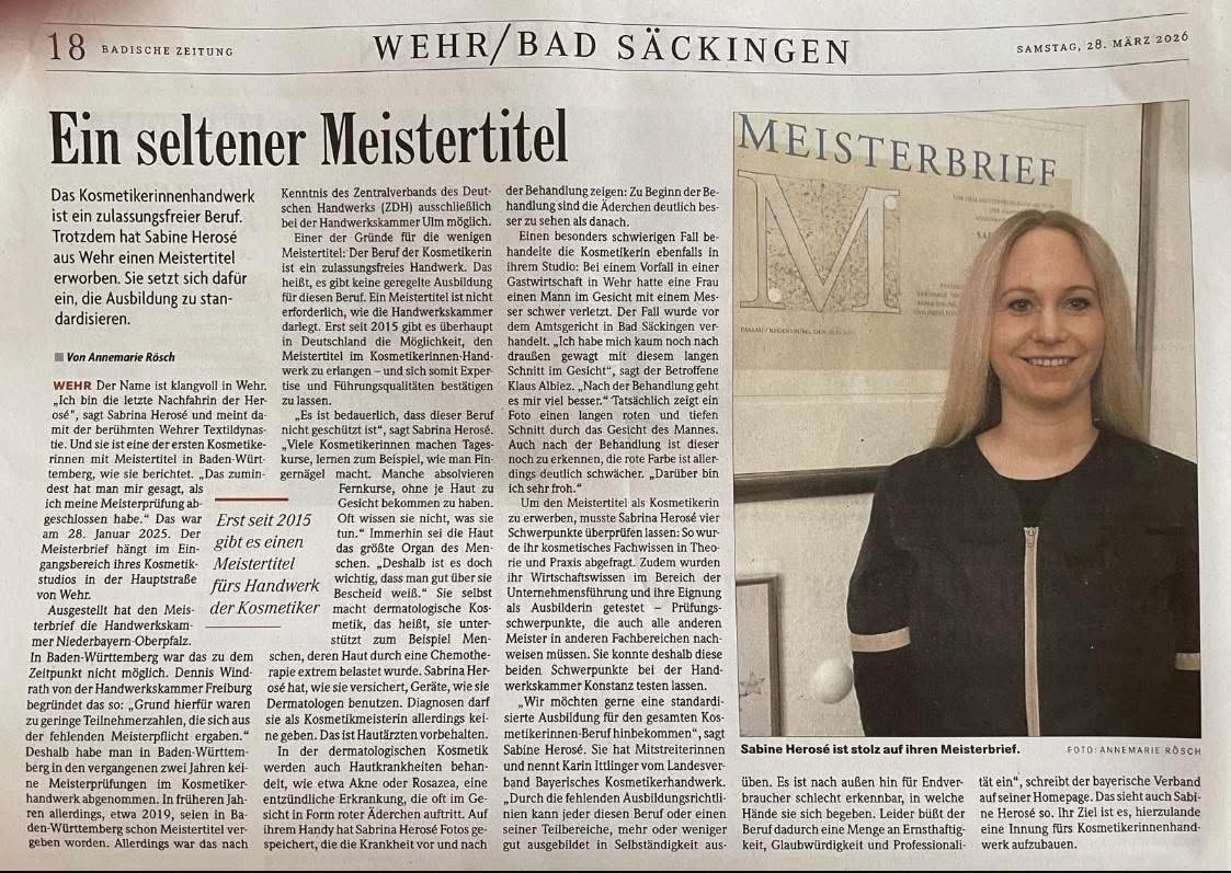Zeitungsartikel der Badischen Zeitung: &bdquo;Ein seltener Meistertitel&ldquo; &uuml;ber Sabrina Heros&eacute;